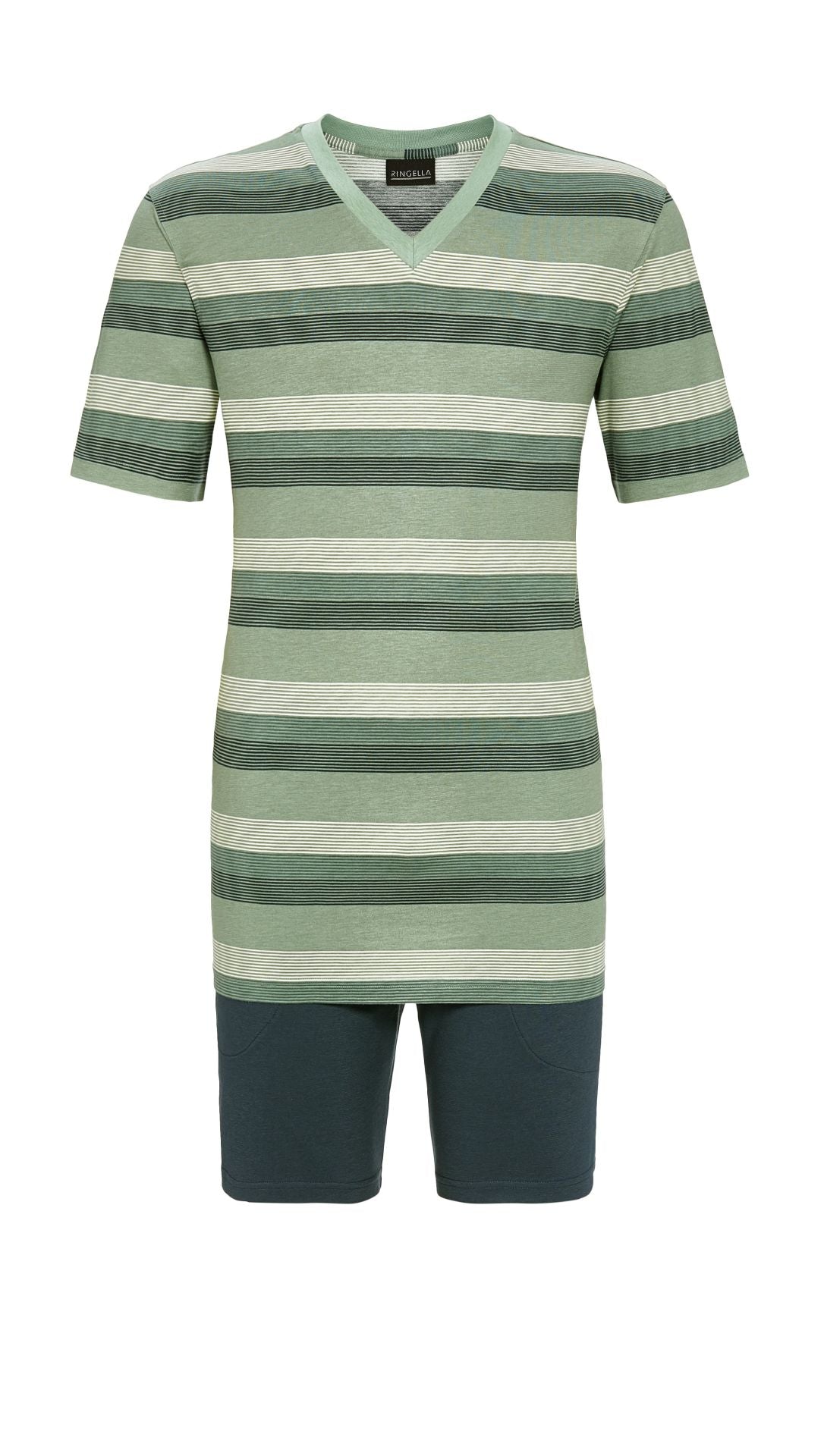 Ringella heren Shortama V hals streepjes - 5241315 - Groen