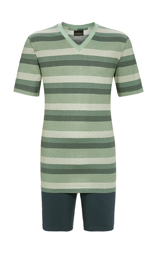 Ringella heren Shortama V hals streepjes - 5241315 - Groen