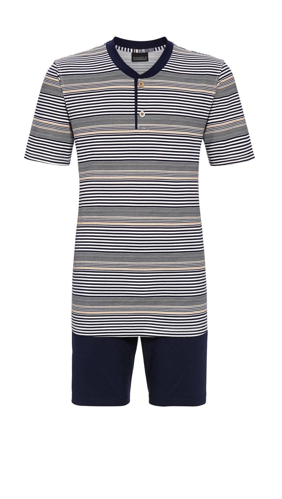 Ringella heren Shortama knoopsluiting streepjes - 5241318 - Donker blauw