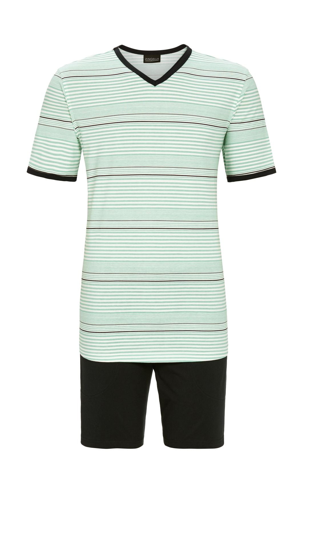 Ringella heren Shortama V hals streepjes - 5241319 - licht blauw