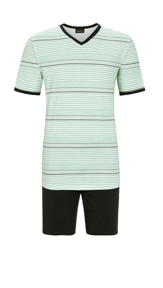 Ringella heren Shortama V hals streepjes - 5241319 - licht blauw