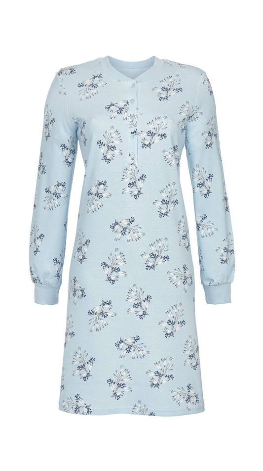 Ringella Nachthemd met knoopsluiting en boorden - 5511037 - Licht blauw