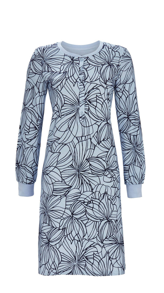 Ringella Nachthemd met abstract design met boorden - 5511046 - Licht blauw