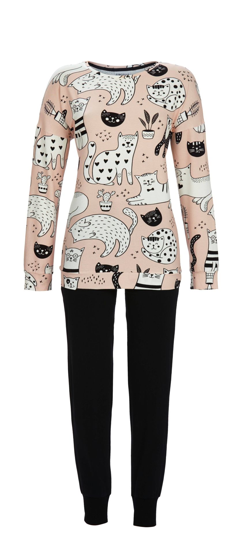 Ringella pyjama katten met boorden - 5511204 - Roze / Zwart