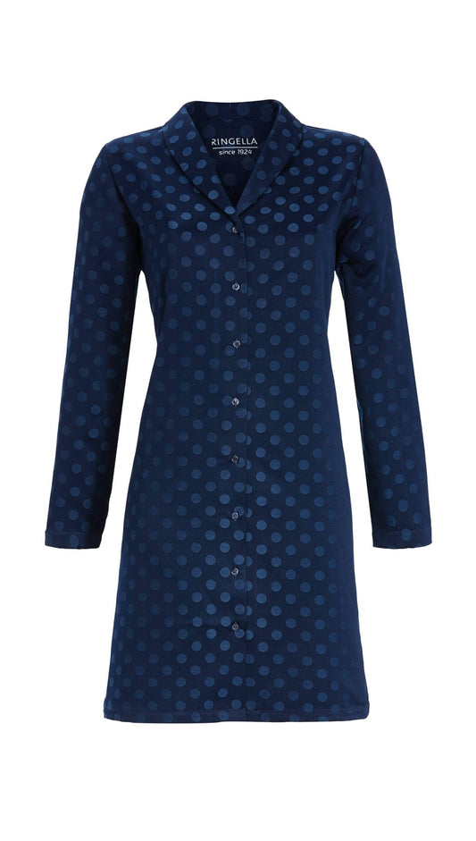 Ringella satijnen nachthemd doorknoop - 5512049 - Donker blauw gestipt
