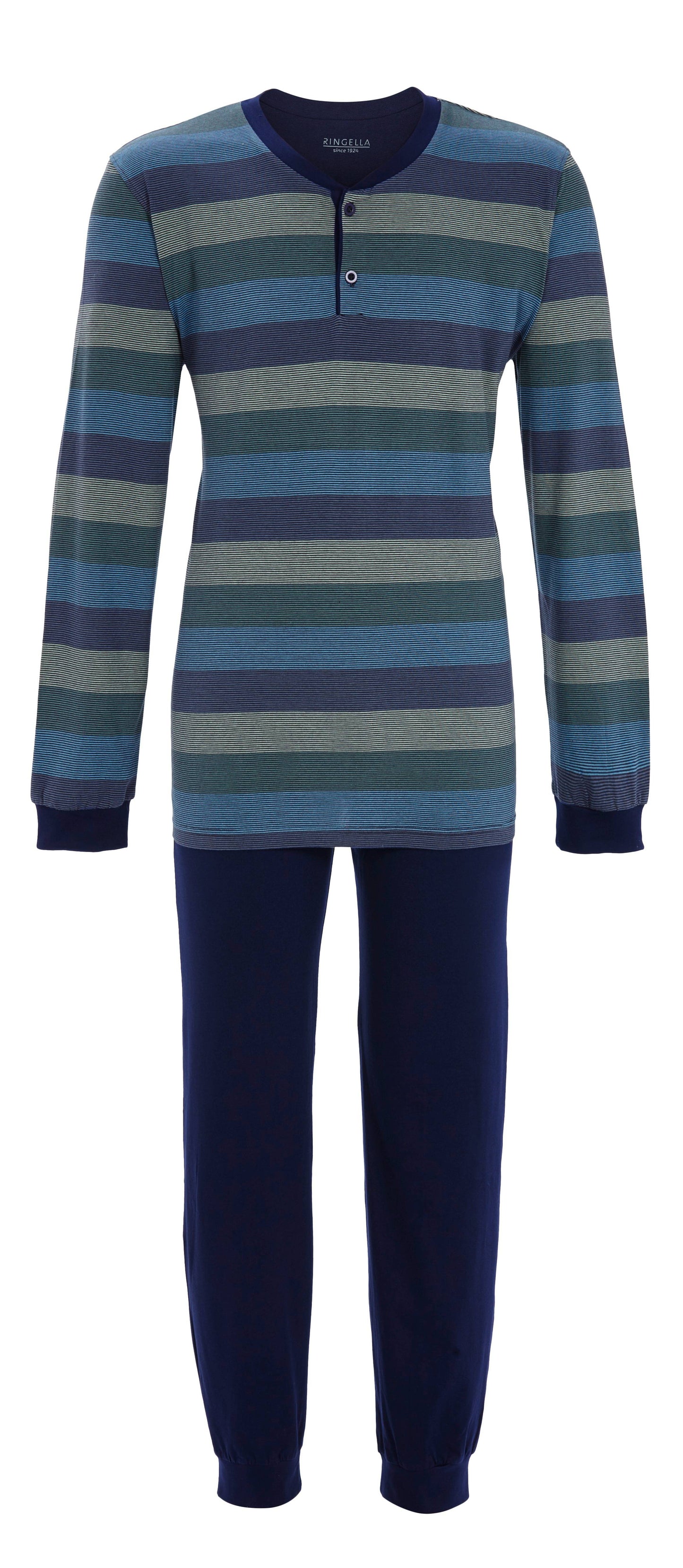 Heren pyjama met boorden en knoopsluiting gestreept - 5541206 - Blauw