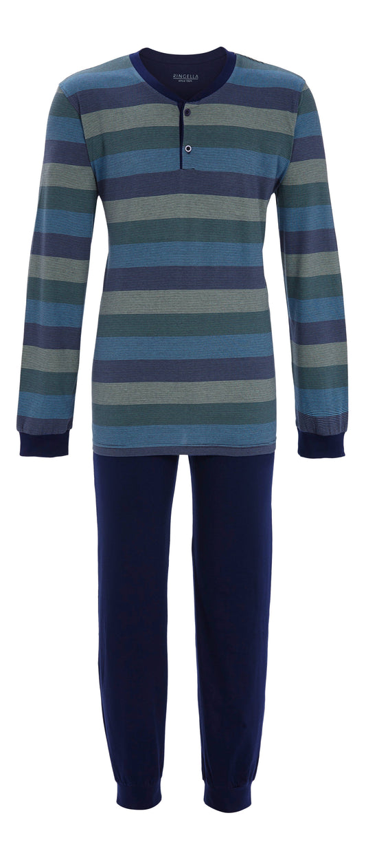 Heren pyjama met boorden en knoopsluiting gestreept - 5541206 - Blauw