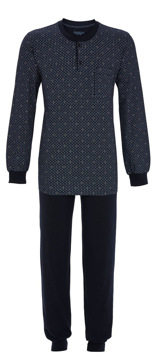 Heren pyjama met boorden en knoopsluiting - 5541211 - Navy