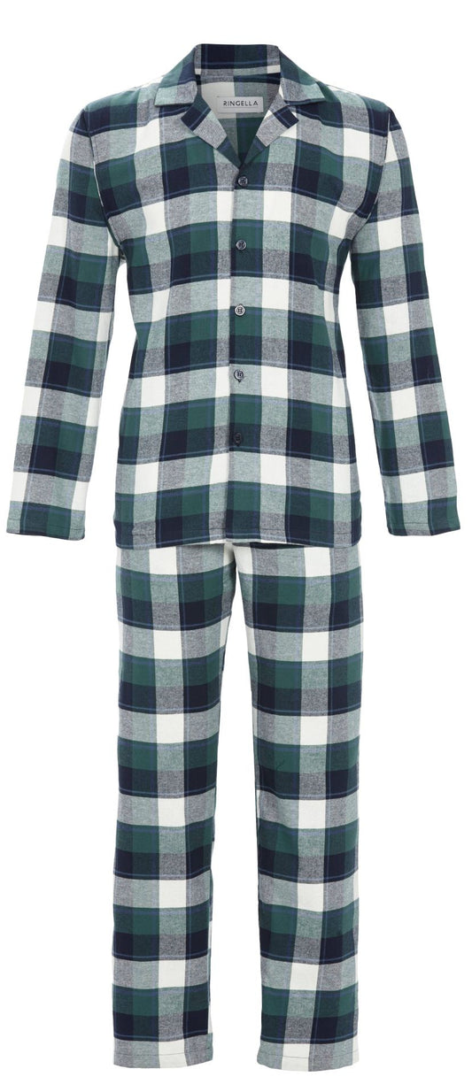 Ringella Heren flannellen pyjama doorknoop - 5541225 - Blauw groen geruit