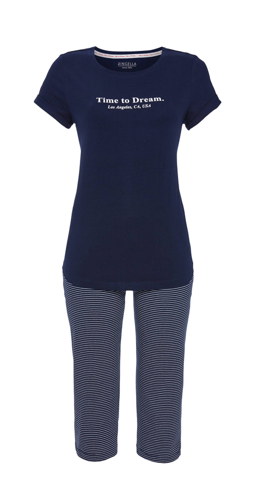 Ringella Pyjama met opdruk "Time to dream" - 6211203 - Blauw gestreept