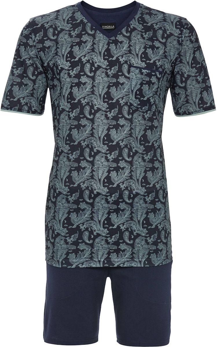 Ringella heren Shortama met V hals paisley - 6241317 - Navy