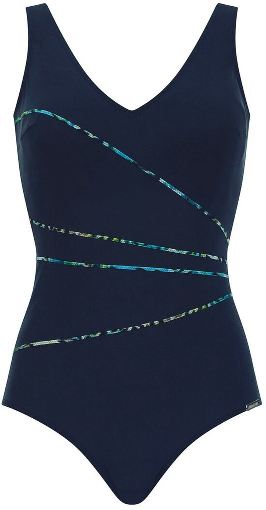 Sunmarin chloorbestendig softcup Badpak lijnen - 12101 - Donker blauw