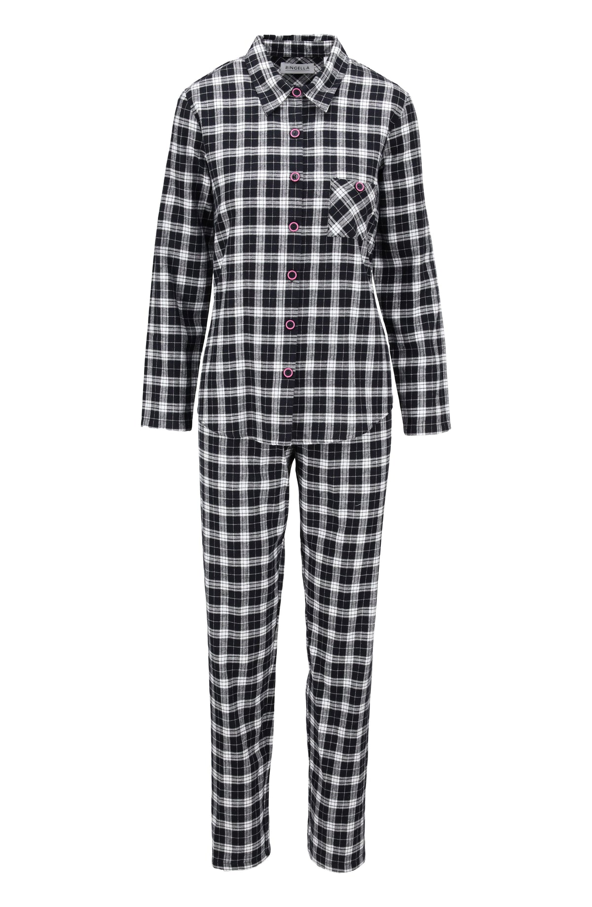 Ringella flannellen pyjama doorknoop - 6517205 - Zwart geruit