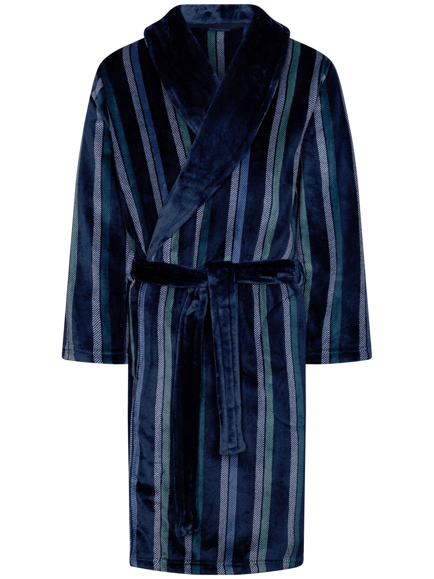 Pastunette heren ochtendjas fleece - 73242-640-0 - Donker blauw gestreept