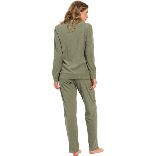 Pastunette Huispak met lange broek en rits badstof - 80241-128-8 - groen