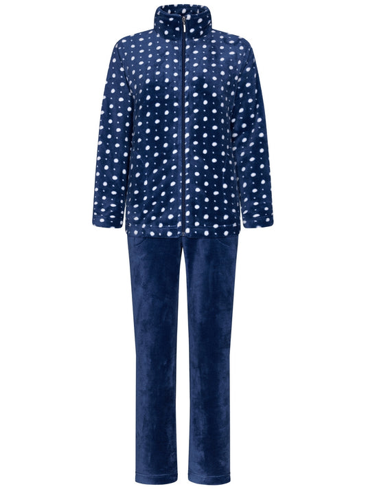 Pastunette Huispak met rits stippen patroon - 80242-154-8 - Donker blauw