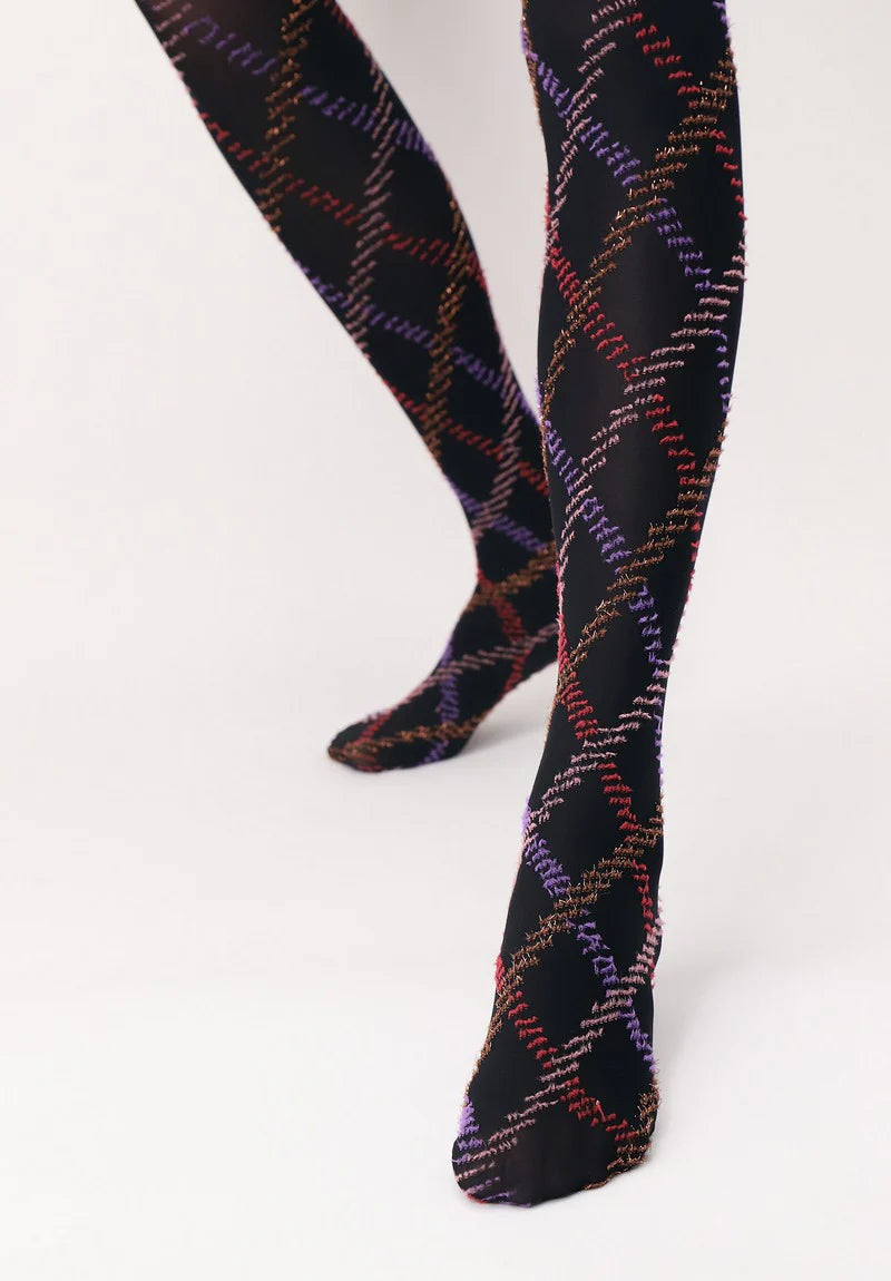 OROBLU 50 den panty ruit - Fur Tartan 50 panty VOBC67907 - Black Violet