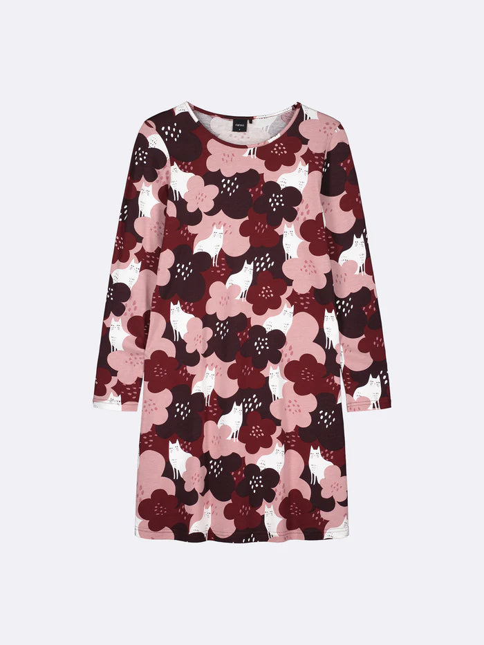 Nanso nachthemd lange mouw kat - 28681 Sylvi - Rood