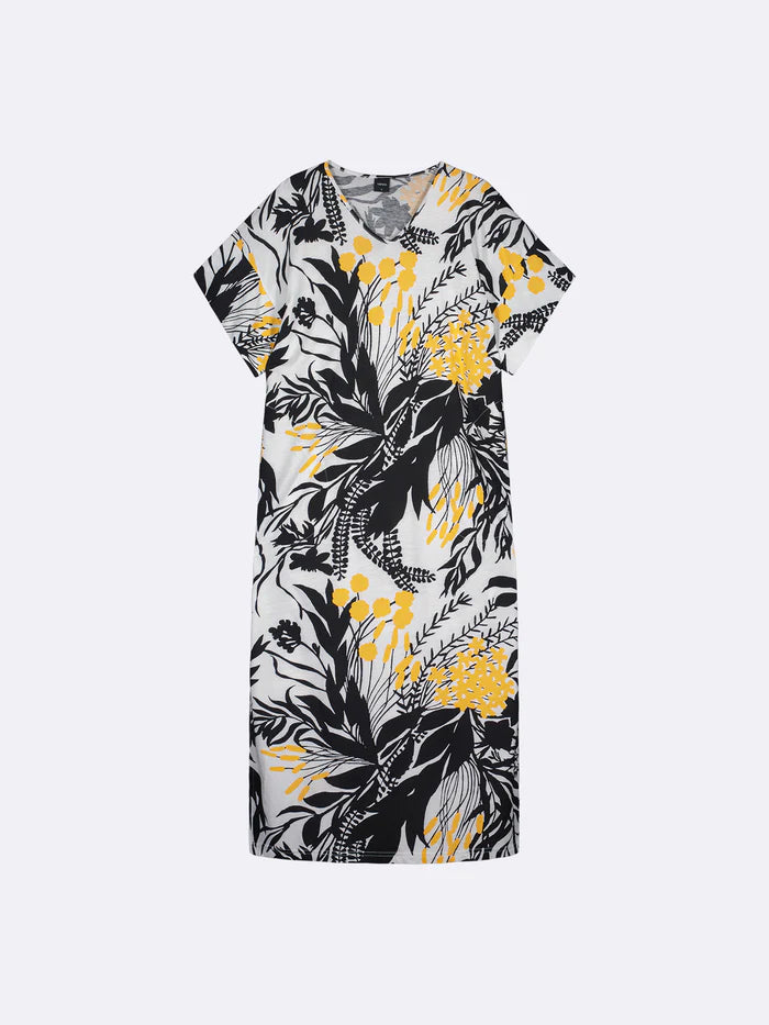 Nanso dames Kaftan lang nachthemd korte mouw - PUUTARHA 28856 - Geel (2621)