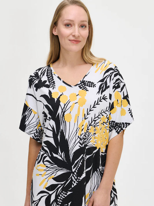 Nanso dames Kaftan lang nachthemd korte mouw - PUUTARHA 28856 - Geel (2621)