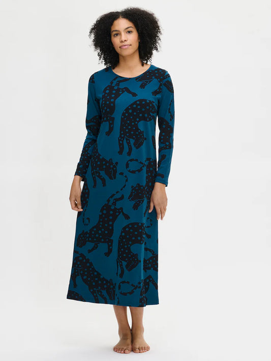 Nanso lang nachthemd lange mouw luipaard - 29030 Leonora - Blauw