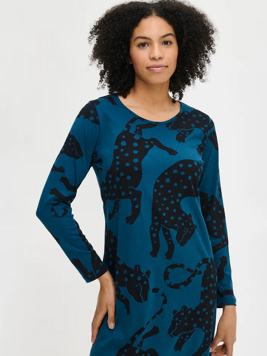 Nanso lang nachthemd lange mouw luipaard - 29030 Leonora - Blauw