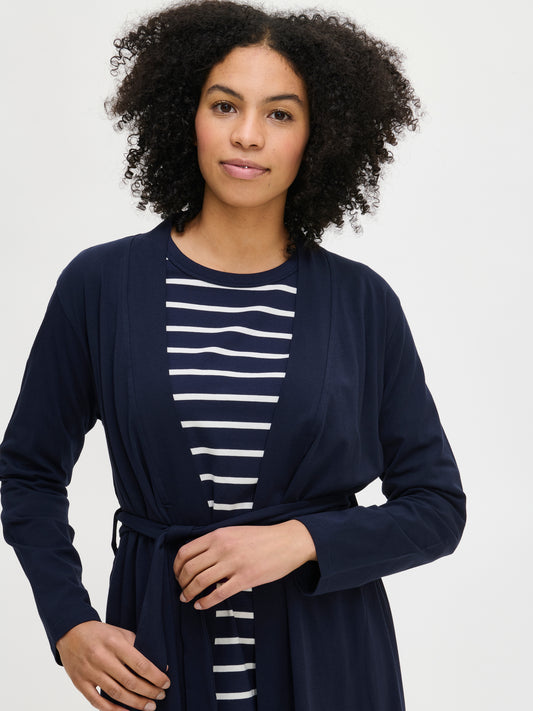 Nanso lange omslag badjas van katoen - Duetto 29048 - Donker blauw