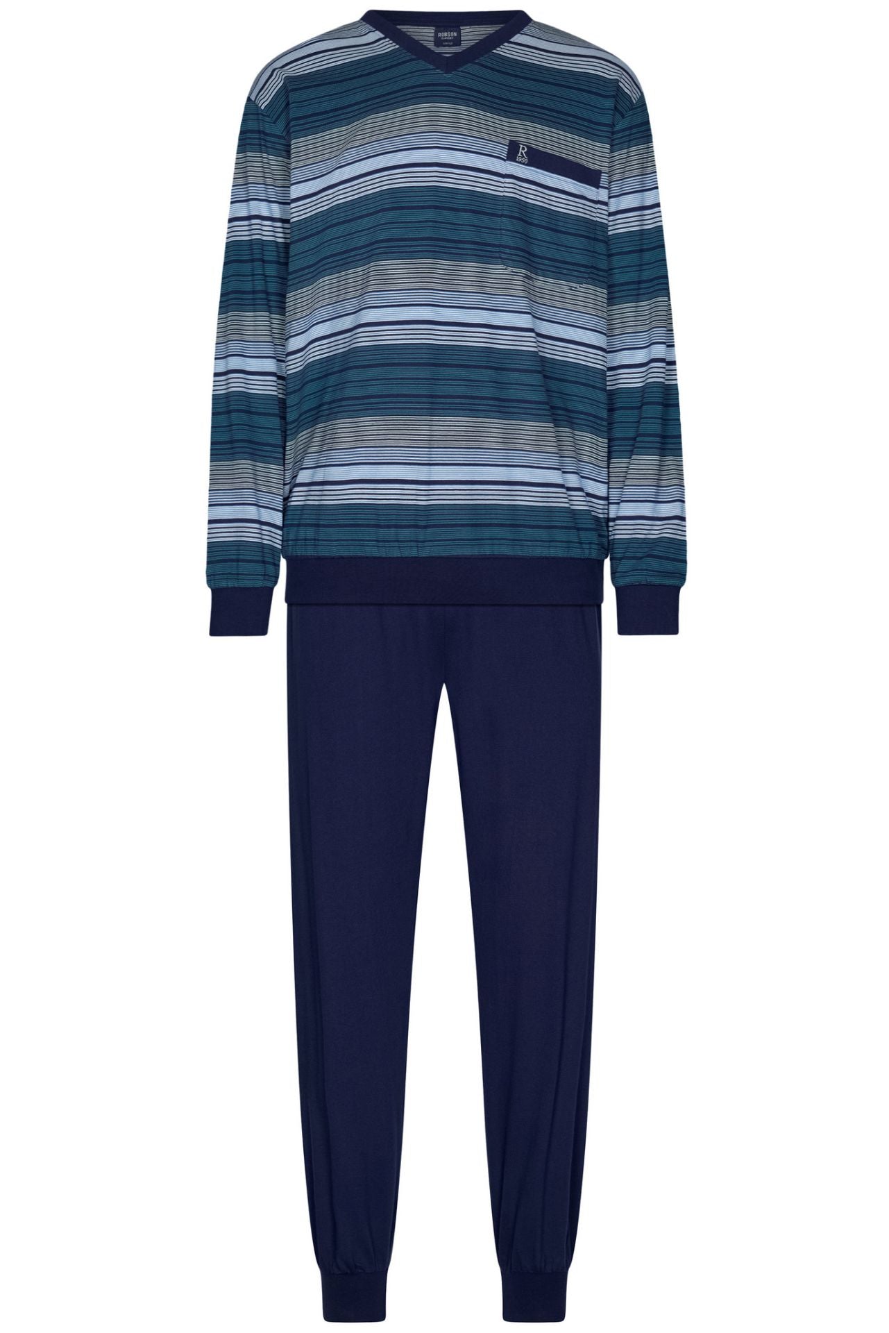 Robson heren pyjama met boorden gesteept - 122252-816-1 - Donker blauw
