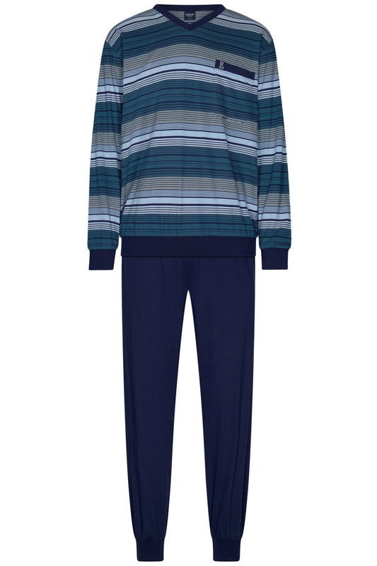 Robson heren pyjama met boorden gesteept - 122252-816-1 - Donker blauw