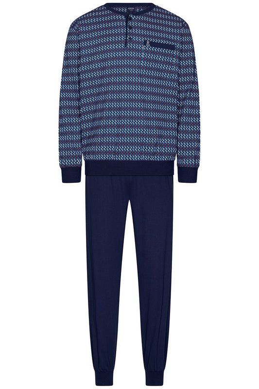Robson heren pyjama met boorden zigzag print - 122252-800-1 - Donker blauw