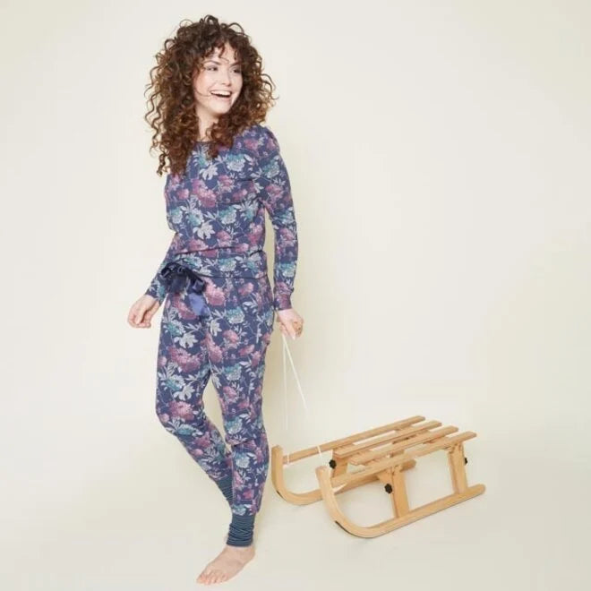 Charlie Choe Dames Pyjama shirt pullover - S49116-38 - Donkerblauw Bloem