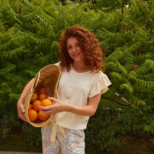 Charlie Choe pyjama T-shirt korte mouw sierknoopjes - P55109-38 - Off white ruffle