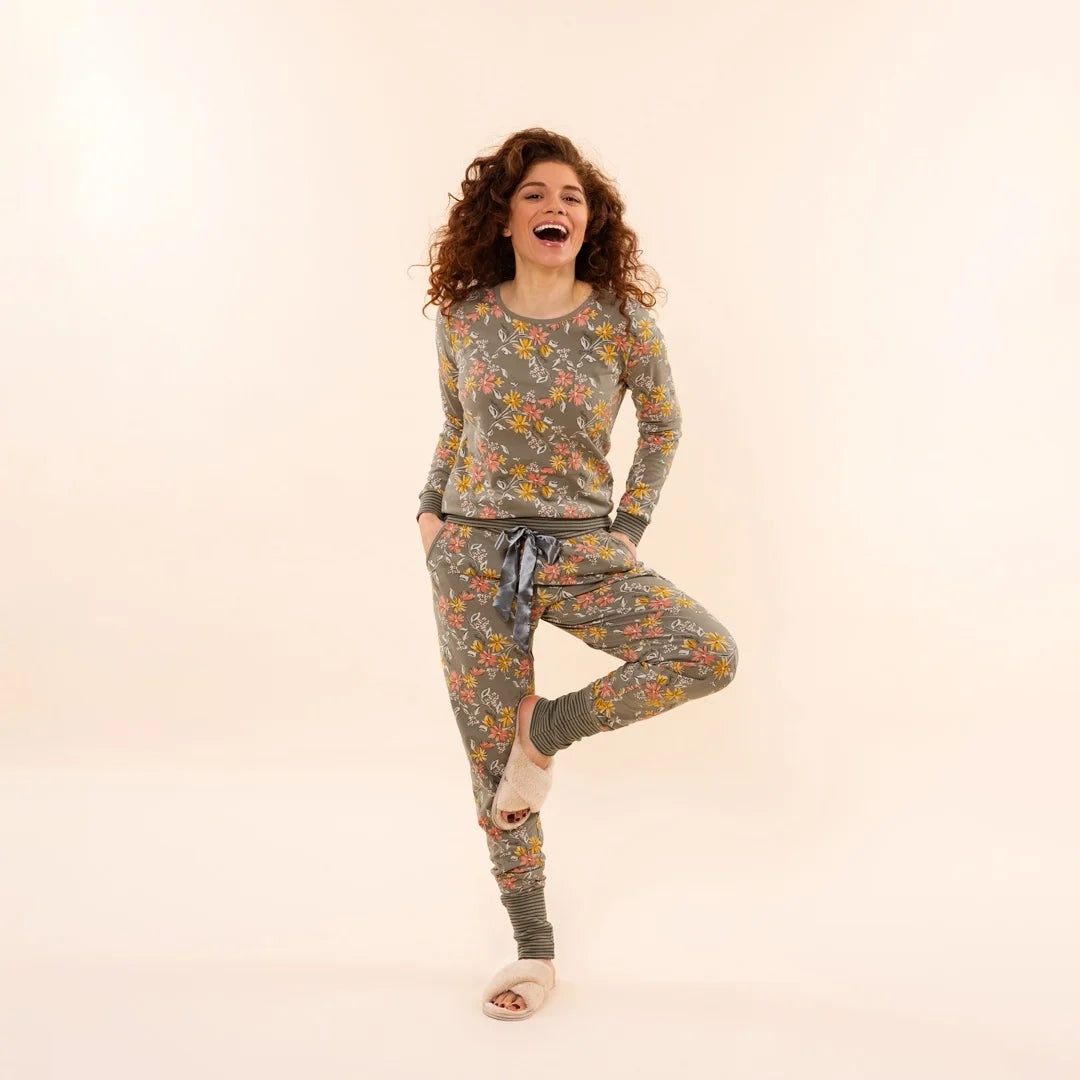 Charlie Choe Dames Pyjama Shirt Pullover - O57101-38 - Groen bloem Faded green