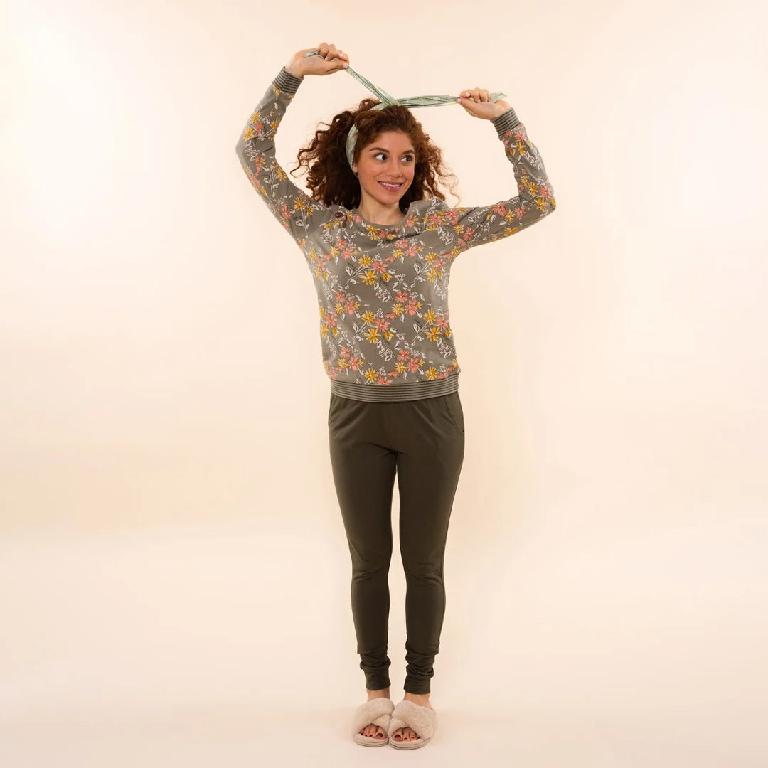 Charlie Choe Dames Pyjama Shirt Pullover - O57101-38 - Groen bloem Faded green