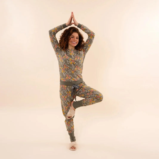 Charlie Choe Dames Pyjama Shirt Pullover - O57101-38 - Groen bloem Faded green