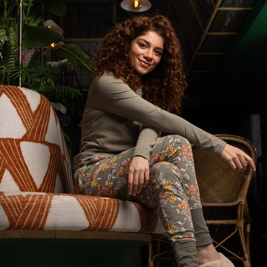 Charlie Choe Dames Pyjama Broek - O57102-38 - Groen bloem Faded green