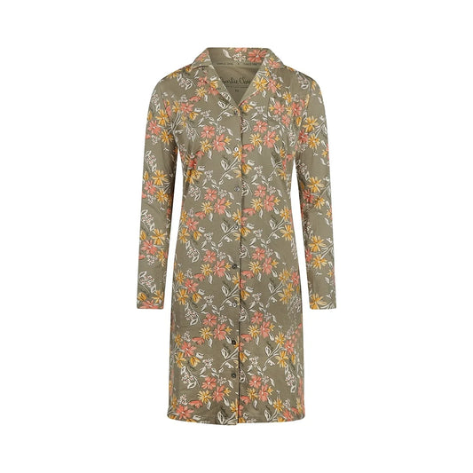 Charlie Choe doorknoop nachthemd met kraag - O57103-38 - Groen bloem Faded green