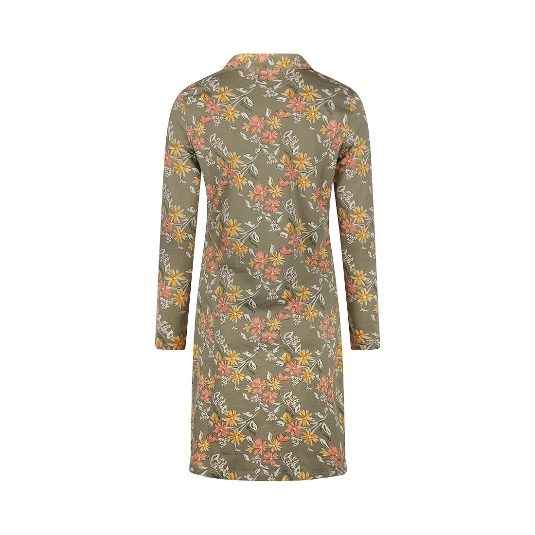 Charlie Choe doorknoop nachthemd met kraag - O57103-38 - Groen bloem Faded green