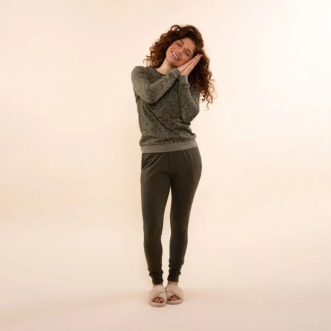 Charlie Choe Dames Pyjama Shirt Pullover - O57106-38 - Donker groen leaves
