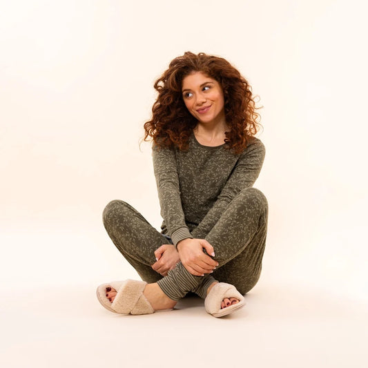 Charlie Choe Dames Pyjama Shirt Pullover - O57106-38 - Donker groen leaves