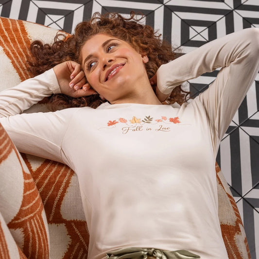 Charlie Choe Dames Pyjama Shirt - O57115-38 - Off white Herfst