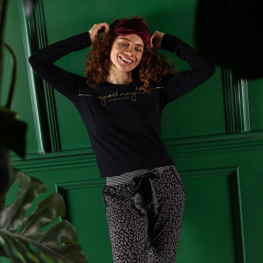 Charlie Choe Dames Pyjama broek - O57181-38 - Zwart leaves