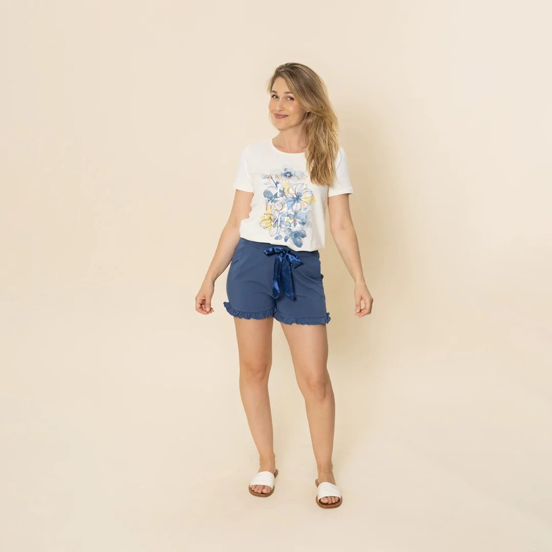 Charlie Choe T-shirt korte mouw - N59100-38 - Wit Blauwe Bloemen