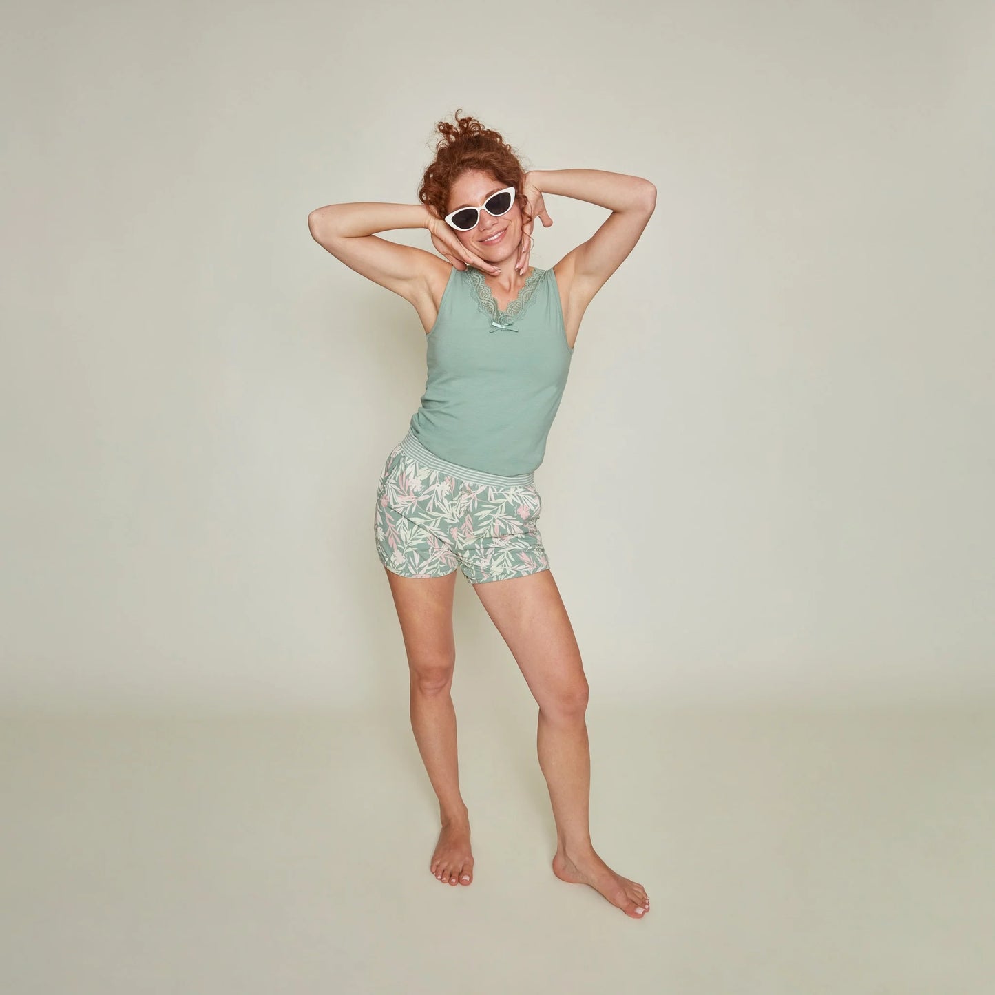 Charlie Choe korte broek shortama - P55129-38 - Groen bloemen
