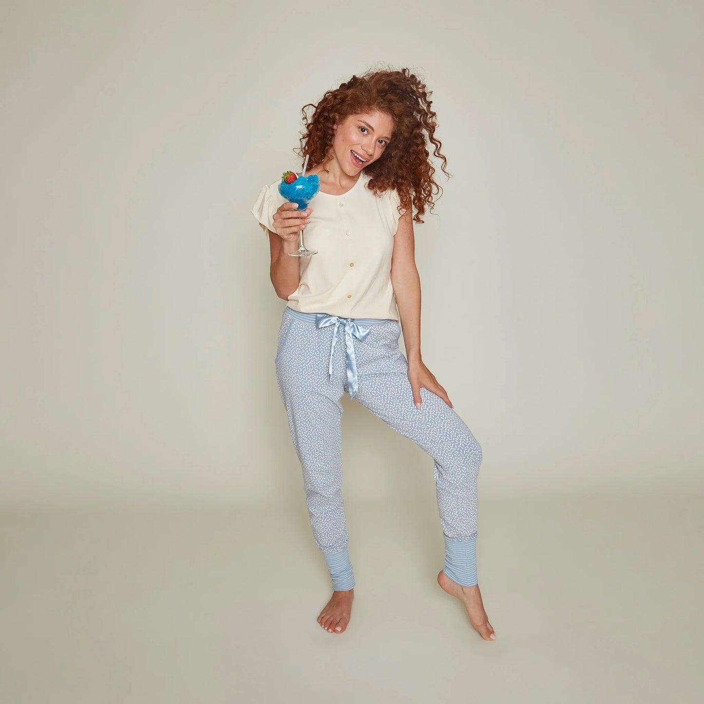 Charlie Choe lange pyjama broek - P55103-38 - Licht blauw sprinkles