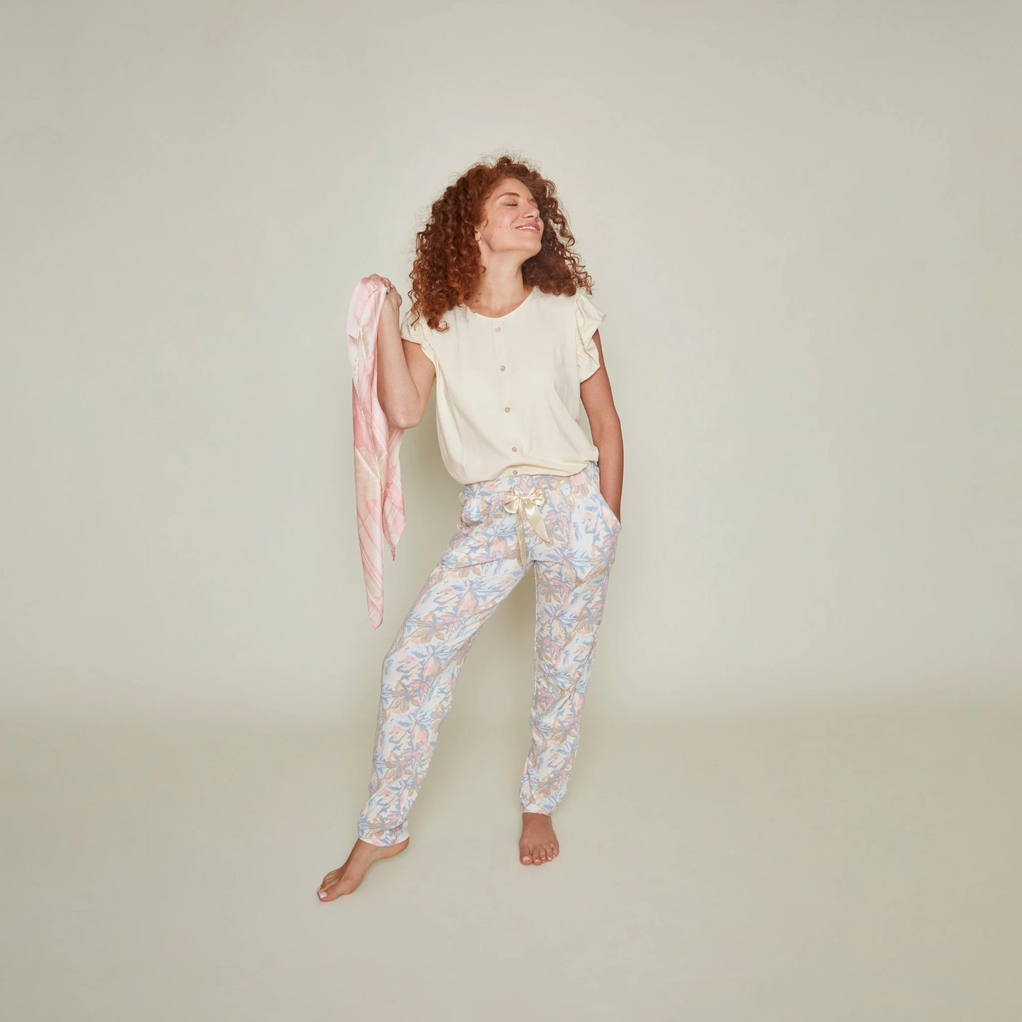 Charlie Choe lange pyjama broek - P55110-38 - Off white bloemen