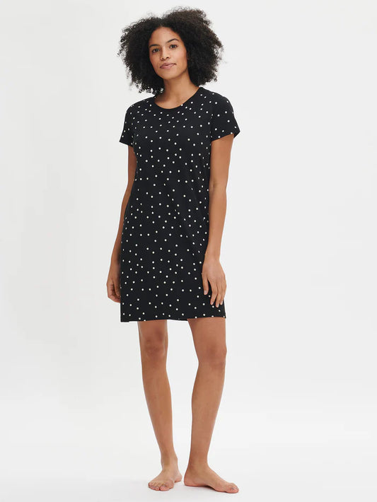 Nanso big shirt korte mouw gestipt - PALLO 28781 - Zwart