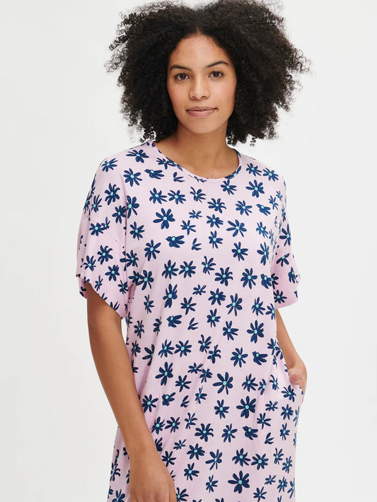 Nanso lang nachthemd korte mouw - 28787 MARKETTA - Roze gebloemd