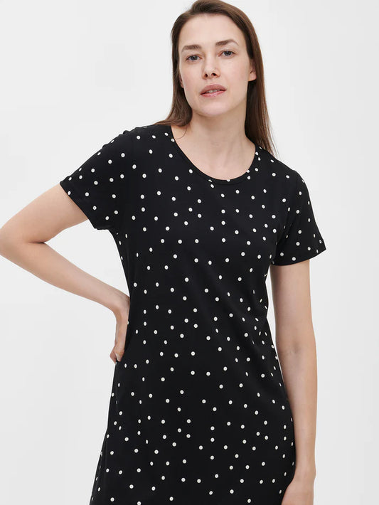 Nanso lang nachthemd korte mouw - PALLO 28782 - Zwart wit gestipt