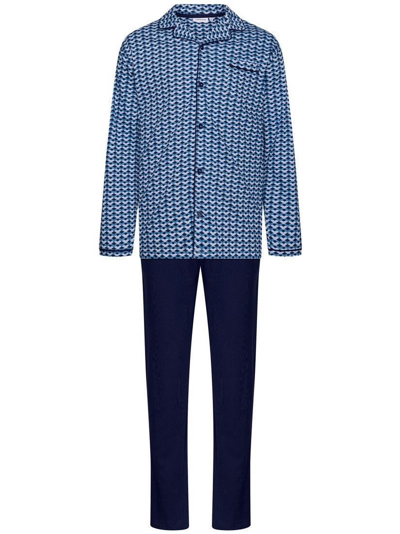 Pastunette doorknoop heren pyjama grafische print - 122251-522-1 - donker blauw